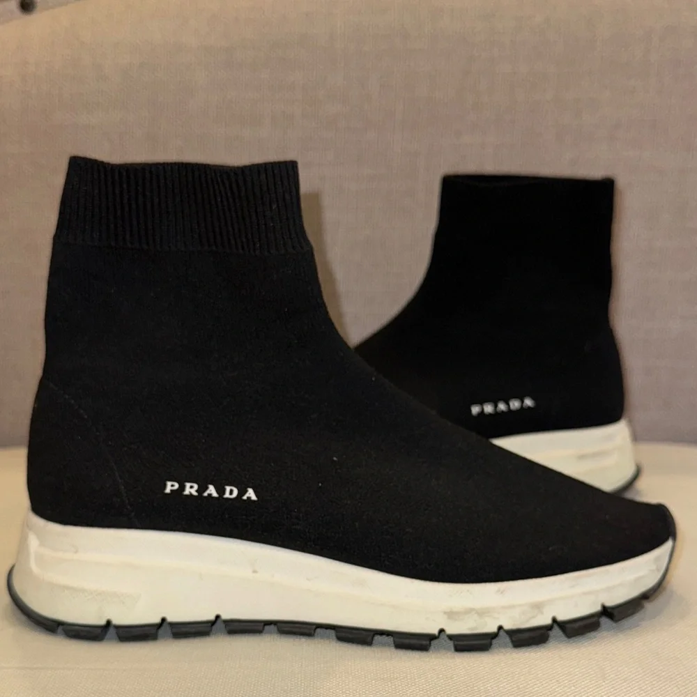 Prada Women's Black and White Sock Sneakers - Picture 6 of 6
